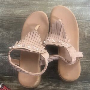 SHEIN Tan Fringe Sandals with Bead Accents